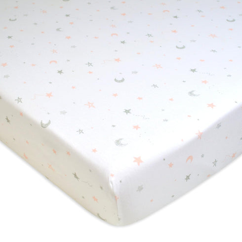 American Baby Company 100% Natural Cotton Fitted Crib Sheet - 52" x 28", Pink Stars and Moons