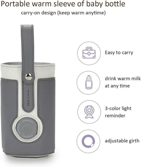 Portable USB Bottle Warmer Bag Heating for Travel Outdoor Use Keeps Milk Fresh Compatible with Various Bottles Deep