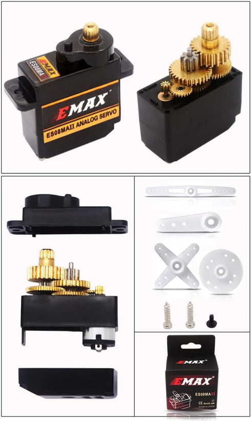 EMAX EMX-SV-0275 ES08MA II 12g Mini Metal Gear Analog Servo for RC Robotics Plane Wing Car Radio Control Vehicles (1pc)