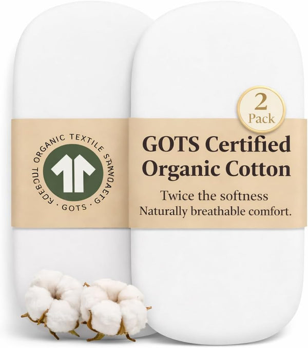 GOTS Organic Bassinet Sheets Compatible with Halo Bassinest Swivel Sleeper, Delta Children