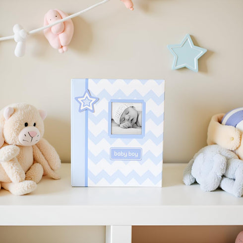 Lil' Peach First 5 Years Baby Memory Book, Chevron Keepsake Journal Scrapbook, 46 Fill In Pages, Gift for New Parents,