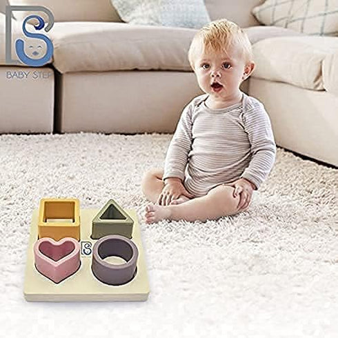 Baby Step Beige Silicone Shape Sorter Puzzle - Montessori Educational Toy for Toddlers 6-24 Months - Enhances Fine