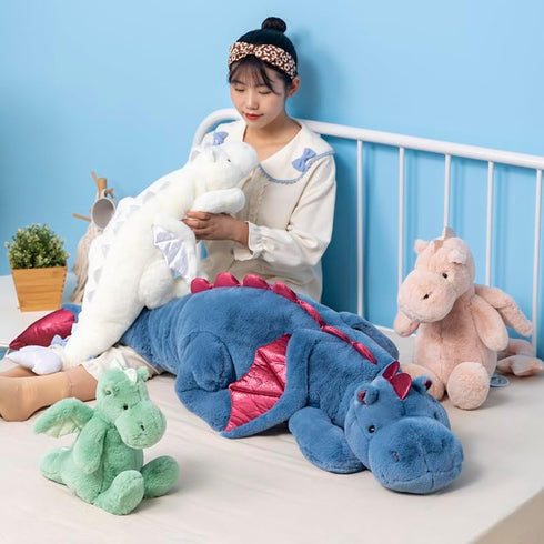 Blue Green Pink White Dragon Plush Stuffed Animal for Kids, Small Medium and Large Sizes Available