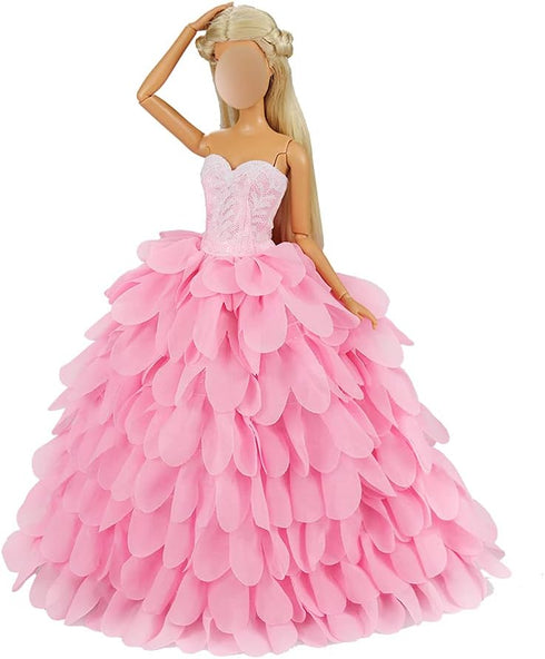 BARWA Princess Evening Party Clothes Outfit Set for 11.5 inch Doll with Hat, Pink Wedding Dress