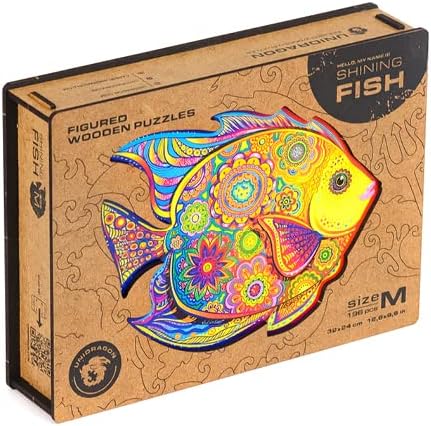 196 12.6 9.6 Inches (32 24 cm) Packaging, UNIDRAGON Original Wooden Puzzle Shiny Fish, Pieces, Medium x x Beautiful