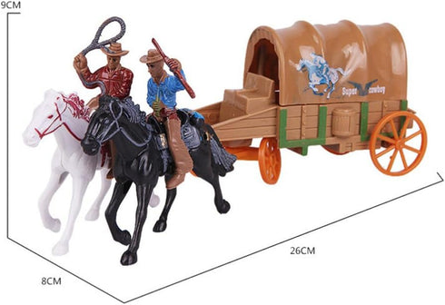 Western Figures Horse Carriage Model Playset, Plastic West Figurines Riding Horse Action Figure Educational Toys for