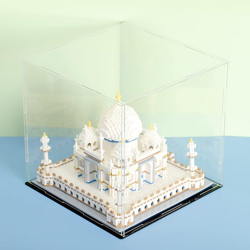 FINGERINSPIRE Clear Plastic Minifigure Display Cases, 8.3x8.3x8inch Dustproof Box with Black Base for Models and
