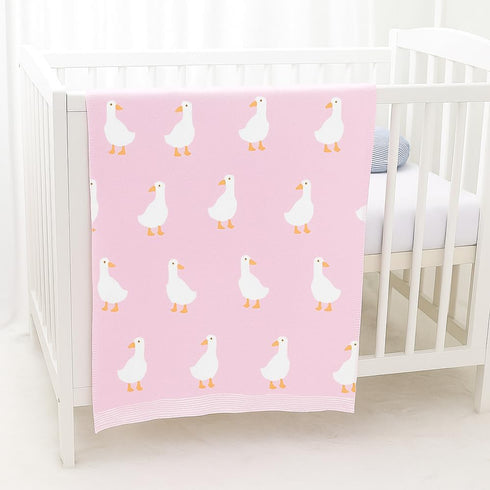 Cozy 30x30 Cotton Baby Blanket Knit Soft Swaddle Receiving Blankets Toddler Infant Blanket with Lovely Duck for Newborn