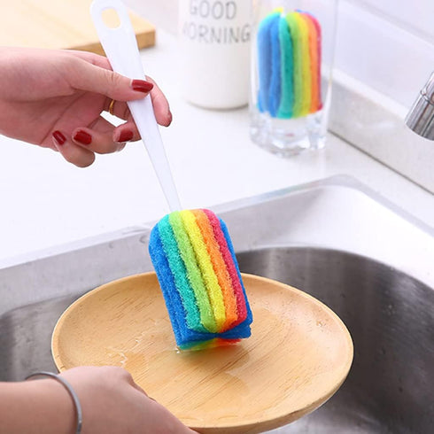 MLWSKERTY 25x5cm/9.84x1.97in, 1 Rainbow Long Handle Nylon/Plastic Medium Firmness Brush for Water Bottle, Glass