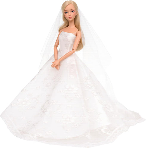 Set 11.5 Inch BARWA Wedding Dress with Veil White Princess Evening Party Clothes Wears Dress Outfit for Doll