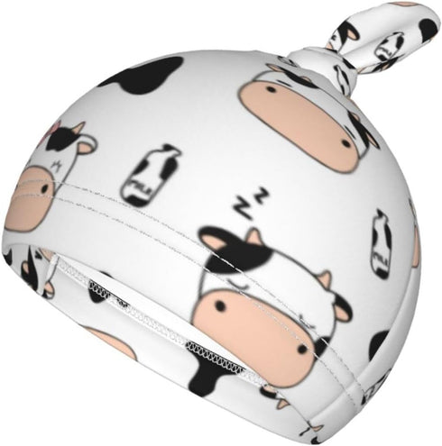 Cute Cow Print Swaddle Blanket Hat Set for Boys Girls, Soft Newborn Sleeping Sack Receiving Blanket Shower Gift