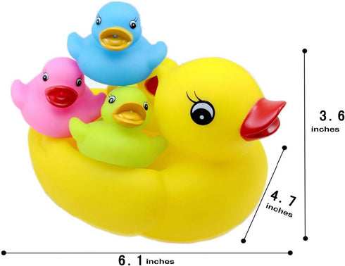 Floating Rubber Duckies Bath Play Set - 5 Pieces with 1 Jumbo Mama Ducky and 4 Baby Ducks (4 Colors)