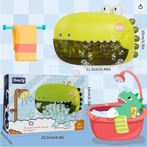 Grechi Dinosaur Bath Toys, Automatic Bubble Machine for Baby Bathtub, Plays 12 Children’s Songs, Great for Toddlers