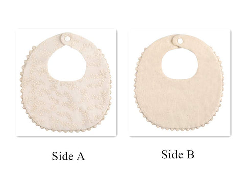 GZMM Baby Bib For Girls - Reversible Waterproof Handmade Natural Cotton Baby Drool Bib 0-12 months, 2 Pack (off-white)