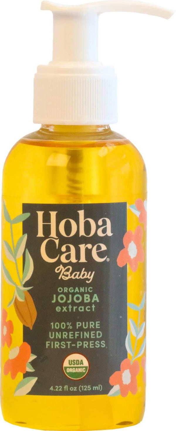 HobaCare Organic Jojoba Baby Oil, 100% Pure Natural, Unscented, Cold Pressed with Pump for Baby Skin, 4.22 oz
