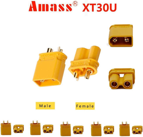 10Pairs Amass XT30 Connector Male Female, XT30U Bullet Plug Heat Shrink for Battery ESC Charger Lead