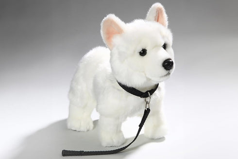 Carl Dick Plush White Shepherd Dog Toy with Lead - 9 inches Long, Soft Stuffed Animal