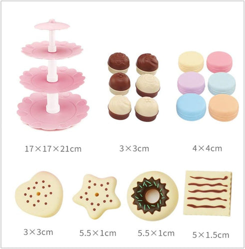 Food Pretend Play Toy Set, Sweet Treats 3-Tier Colorful Cookies Desserts Tower for Kids