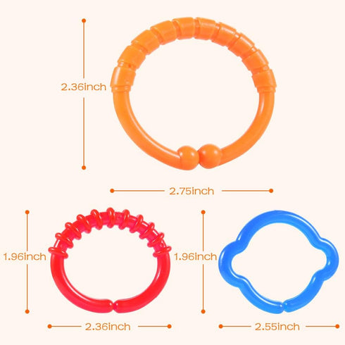 Link-to-Go Connecting Rings Toy Set for Stroller, Car Seat, Crib, Playmat, Clip On Early Education Accessory