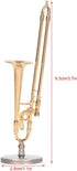 Copper Miniature Trombone with Stand and Case, Dollhouse Musical Instruments Accessories for Mini Musical Model