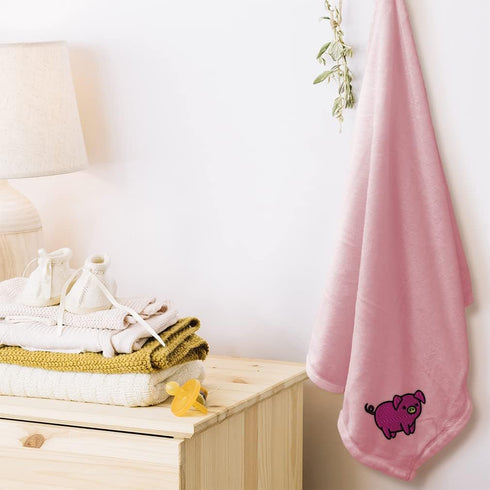 Fastasticdeals Custom Embroidery Nursery Bedding Baby Blankets for Boys & Girls Pink Piggy