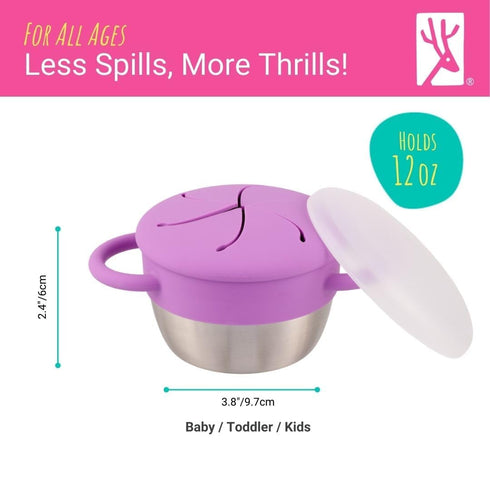 2 Pack Elk and Friends Stainless Steel Snack Cups | Removable Silicone Food Catcher and Travel Lid | Spill-Proof Snack