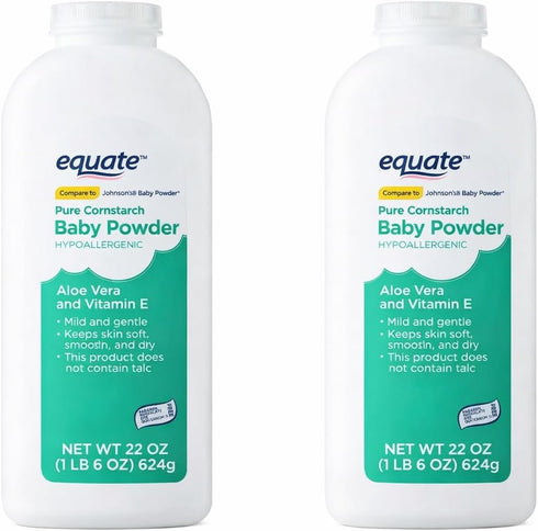 Generic Equate Hypoallergenic Pure Corn Starch Baby Powder, 22 oz, 2-Pack