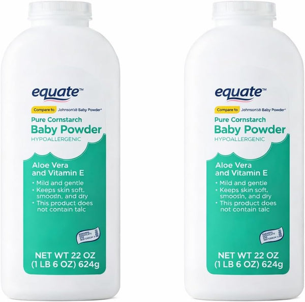 Generic Equate Hypoallergenic Pure Corn Starch Baby Powder, 22 oz, 2-Pack
