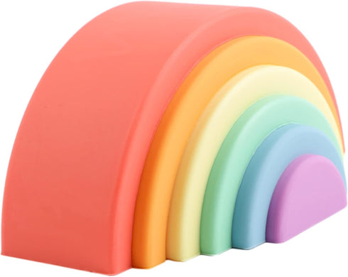 BLUE GINKGO Montessori Silicone Stacker, 6 Layer Rainbow Nesting Puzzle, Sensory Toy for Kids and Toddlers