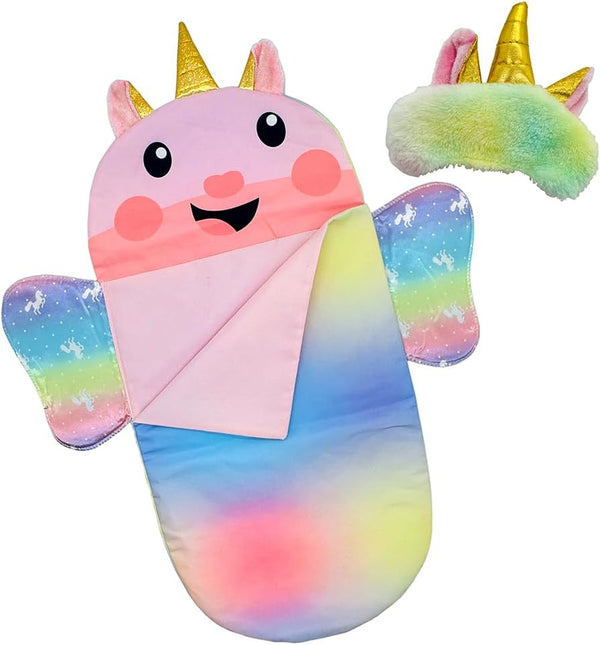 Baby Doll Sleeping Bag Toy Playset - Rainbow Unicorn Doll Bedding Accessories with Eye Mask