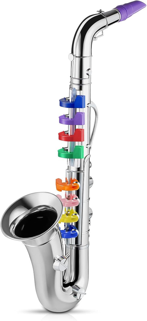 Lewtemi Silver Saxophone Musical Instruments Toy for Kid Toddler Fake Plastic Preschool