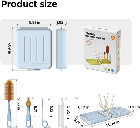 YOTIME Travel Bottle Brush, Travel Bottle Cleaner Kit with Foldable Bottle Drying Rack, for Visit Friends
