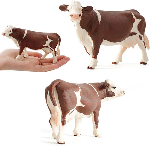Realistic Farm Cow Model Figure Toy Set, Cow Figurines Collection Playset with Farm Keepers for Educational Learning