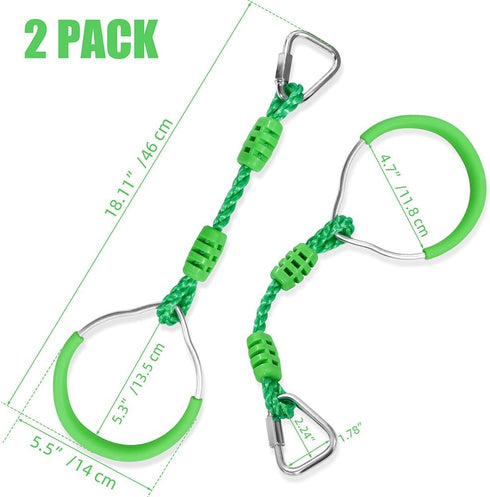 2 Pack Green Ninja Warrior Obstacle Course Accessories Swing Playset Ring for Kids and Adults, Outdoor Gym Training
