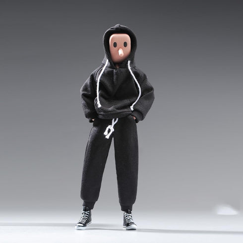 1/12 Scale Male Clothes - Men's Black Hoodie Pants Trousers for 6 Inch Action Figure Body Doll