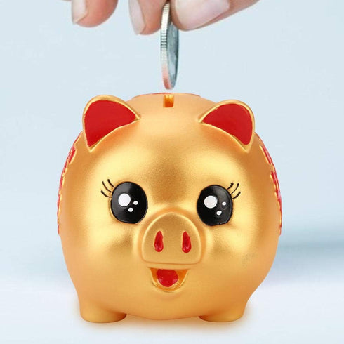 Creative Golden Piggy Bank, Large Capacity Cute Plastic Pig Toy, Anti-Fall Money Cash Collectible Saving Box for Kids