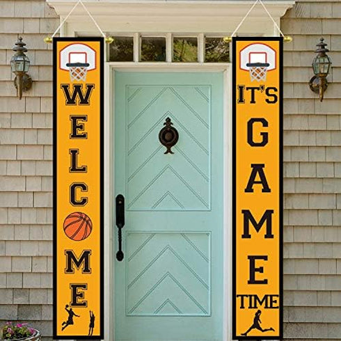 Basketball Party Supplies Hanging Sign - Sport Birthday Decorations Indoor Outdoor Welcome Banner