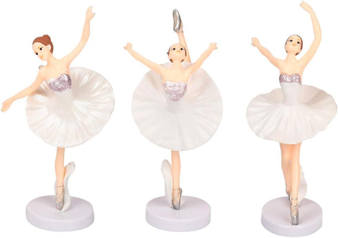 HYSTYLE 3 Pcs White Dancing Ballerina Girl Figurine Playset Doll Toy for Cake Toppe Plant Pot Craft Decoration