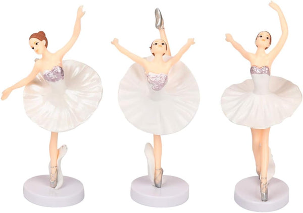 HYSTYLE 3 Pcs White Dancing Ballerina Girl Figurine Playset Doll Toy for Cake Toppe Plant Pot Craft Decoration