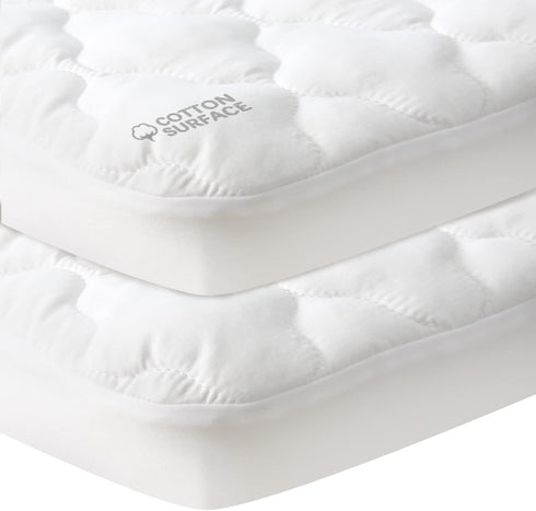 Pack and Play Mattress Pad Protector 2 Pack Waterproof, Cotton Fabric Absorbent,
