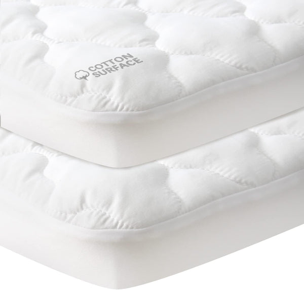 Pack and Play Mattress Pad Protector 2 Pack Waterproof, Cotton Fabric Absorbent,