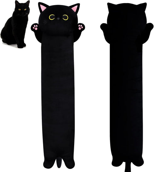 Long Cat Plush Pillow – 40.5" Cute Black Cat Stuffed Animal, Kawaii Plushie, Throw Pillow for Kids Christmas