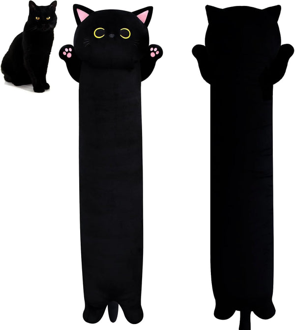 Long Cat Plush Pillow – 40.5" Cute Black Cat Stuffed Animal, Kawaii Plushie, Throw Pillow for Kids Christmas