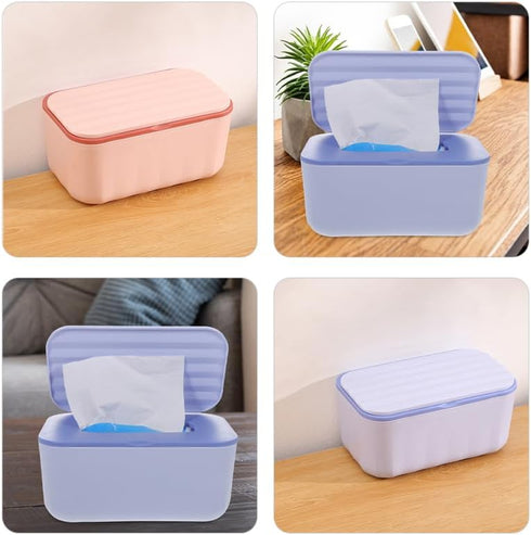 Sturdy Plastic Tissue Box Cover - Rectangle Wipes Storage with Sealing Lid