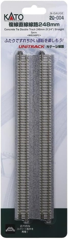 Kato 9-3/4" (2), KAT20004 USA, Inc. N Double Track Straight, Concrete Ties