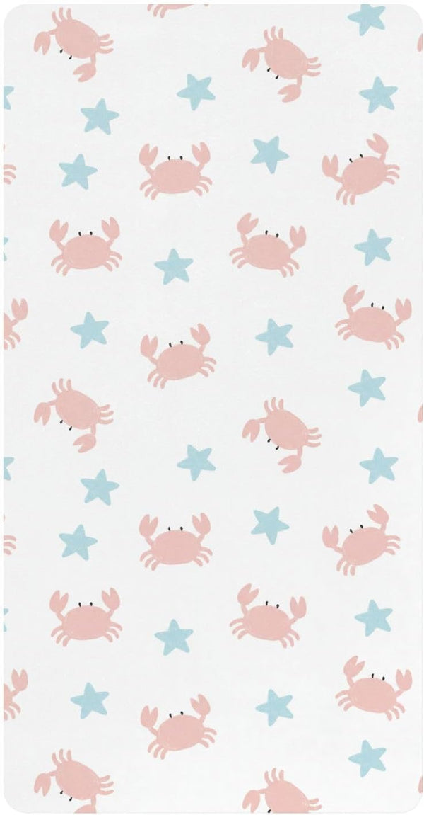 Jynexis Crab Star White Pattern Baby Crib Sheets, Cotton Fitted Crib Sheet, Soft