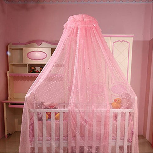 RuiHome Baby Crib Bed Canopy Dome Mosquito Netting with Clip-on Stand, Pink