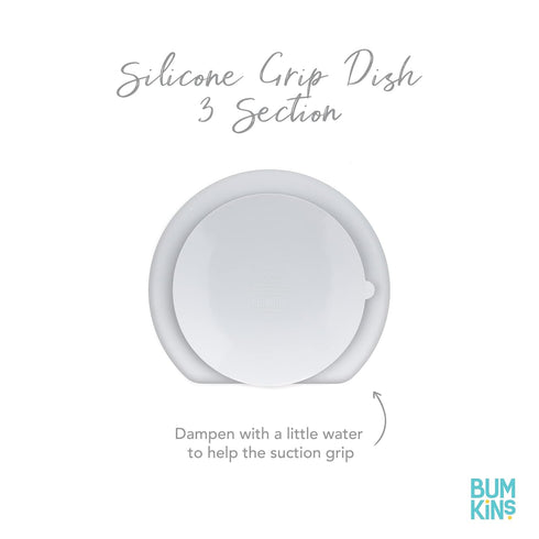 Bumkins Toddler Suction Plate - Divided Grip Dish for Baby Led Weaning, Platinum Silicone