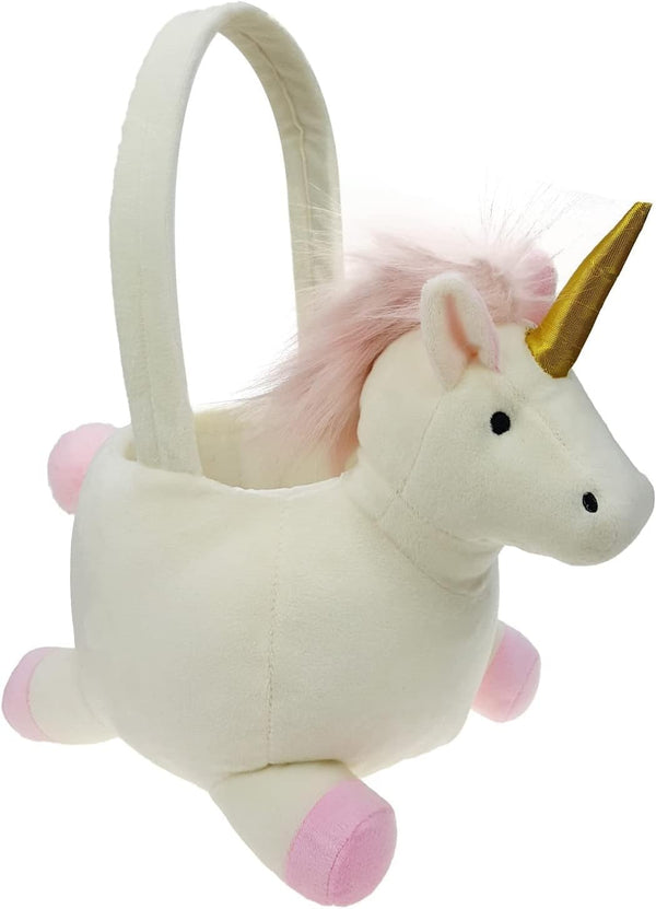 DearSun 3D Unicorn Plush Basket, Cute Candy Bucket for Kids Gift Party Decoration, Halloween Trick or Treat Baskets,