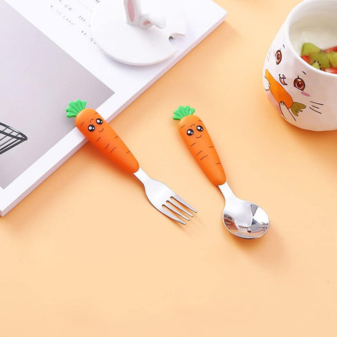 Travel Cutlery Set Baby, 2 PCS Toddler Utensils, Kids Spoon and Fork Self-Feeding, Stainless Steel Fun Baby Silverware